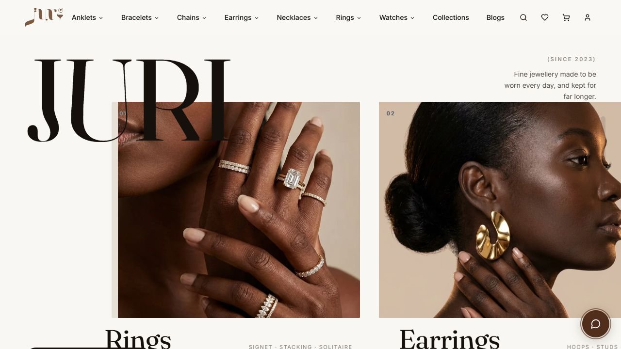 Juri Jewelry live homepage
