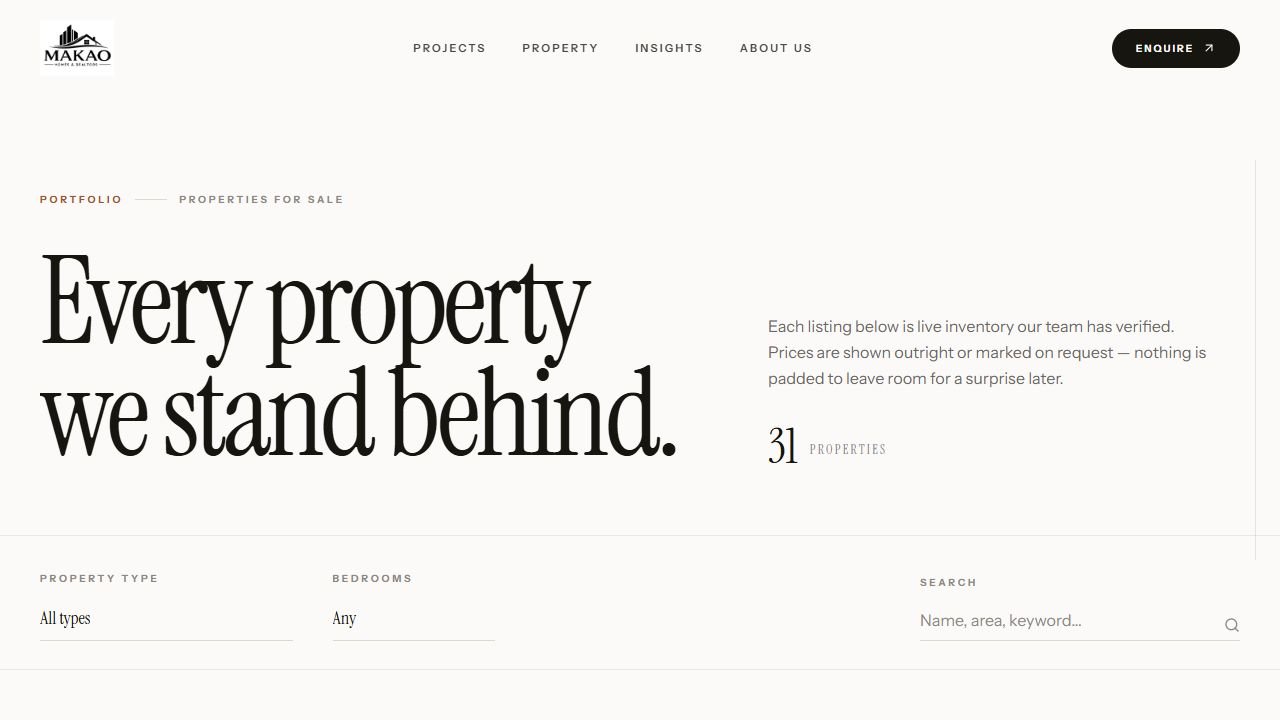 Makao Homes live listings page
